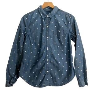 Gap 1969 Cotton Blue Denim White Polka Dot Button Up Long Sleeve Shirt Top Small